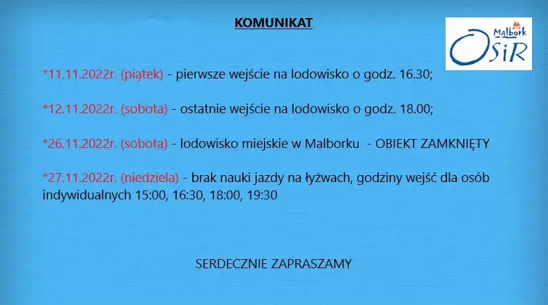 Zdjęcie Lodowisko Malbork - sprawdź do kiedy czynne i aktualne godziny otwarcia